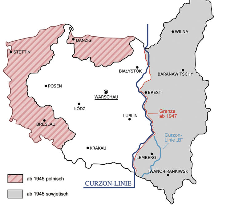 Wurde am 8. Dezember 1919 in Paris unter Bezugnahme auf die Muttersprache der jeweiligen Mehrheitsbevlkerung als polnisch-russische Demarkationslinie vorgeschlagen: Die Curzon-Linie.
